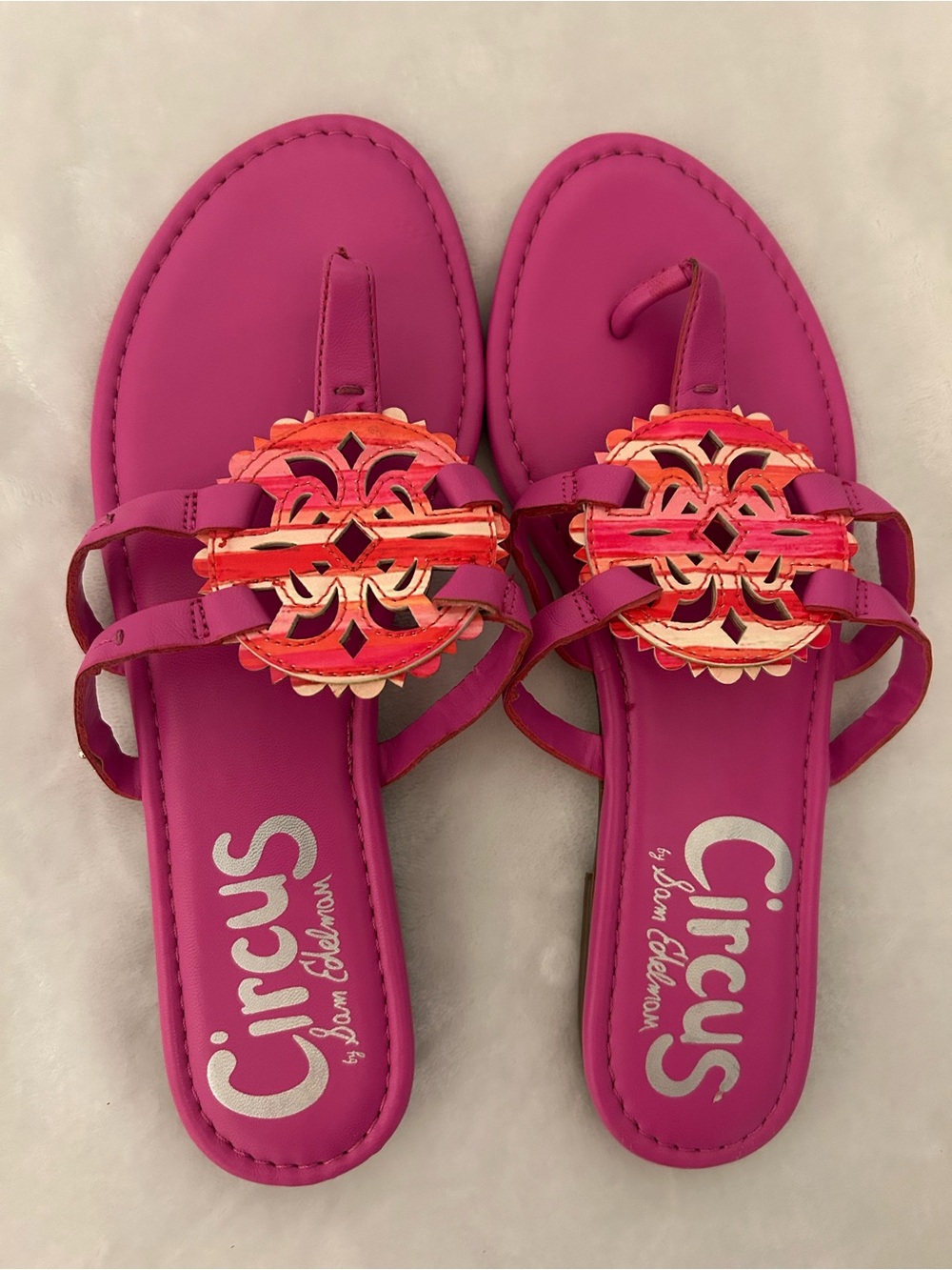 Circus by Sam Edelman Fuchsia Thong Sandals with Coral Metallic Trim
